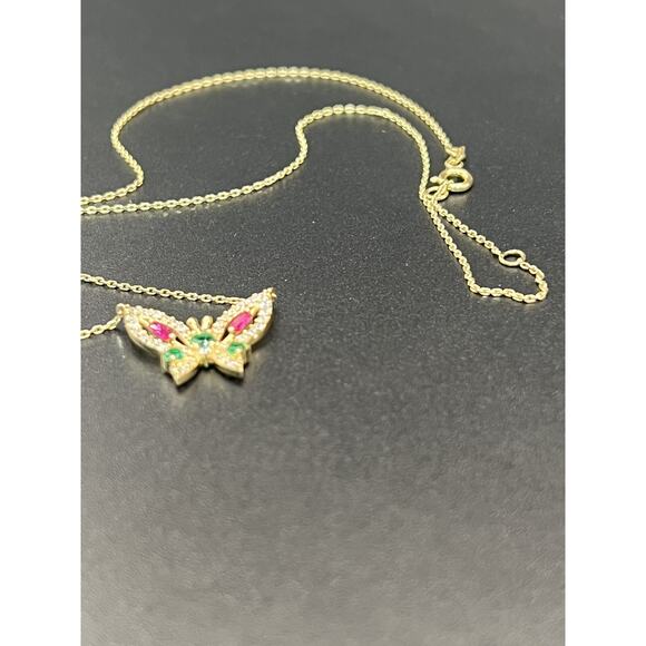 14k Gold Butterfly Multi Colored Gemstone 18in Necklace - Picture 10 of 15